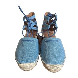 AQUAZZURA BLUE DENIM TIE ESPADRILLES EU 37